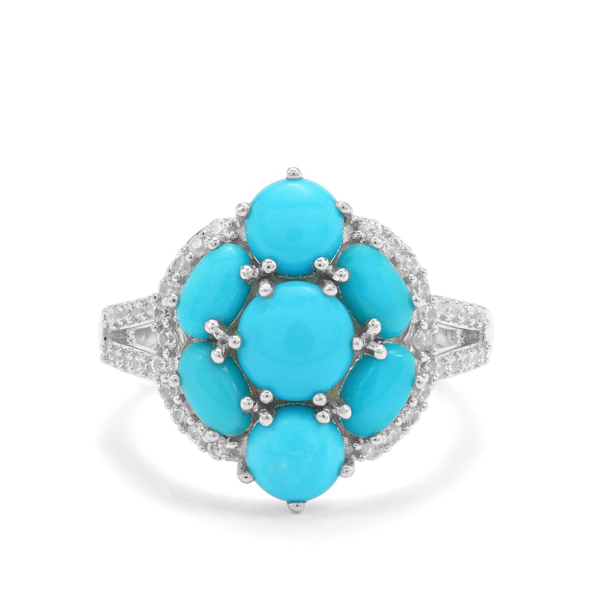 Sleeping Beauty Turquoise & White Zircon Sterling Silver Ring ATGW