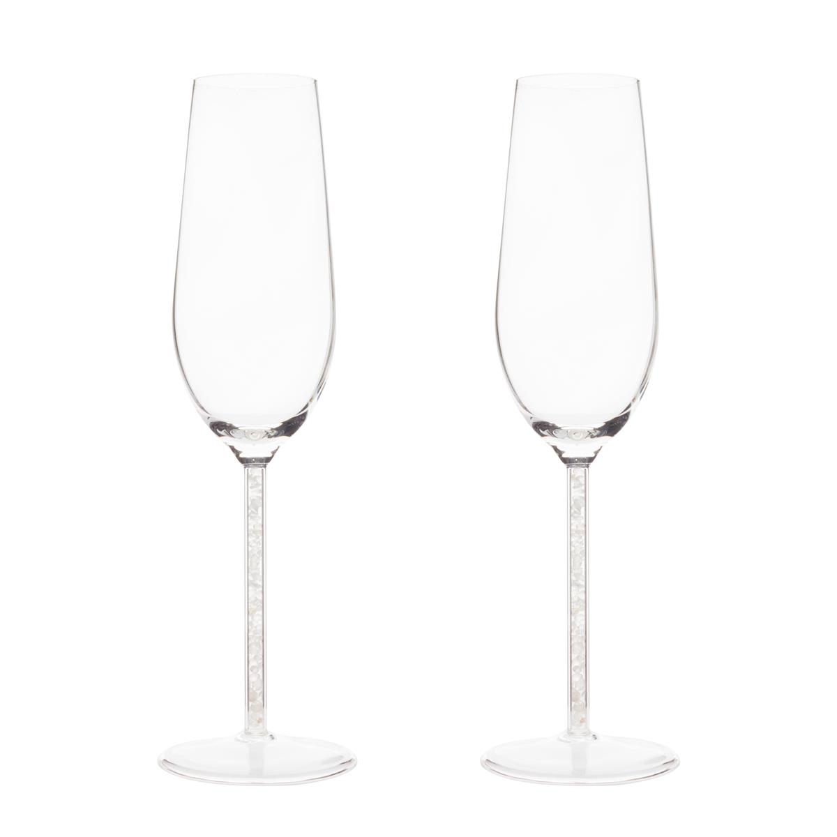 Gem Auras Set of 2 Champagne Flutes with Clear Quartz Gemstones ATGW