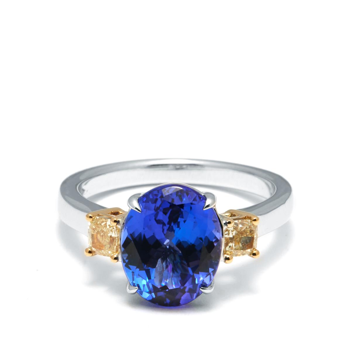 AAAA Tanzanite & Diamond 18K Two Tone Gold Ring 4.48cts | Gemporia