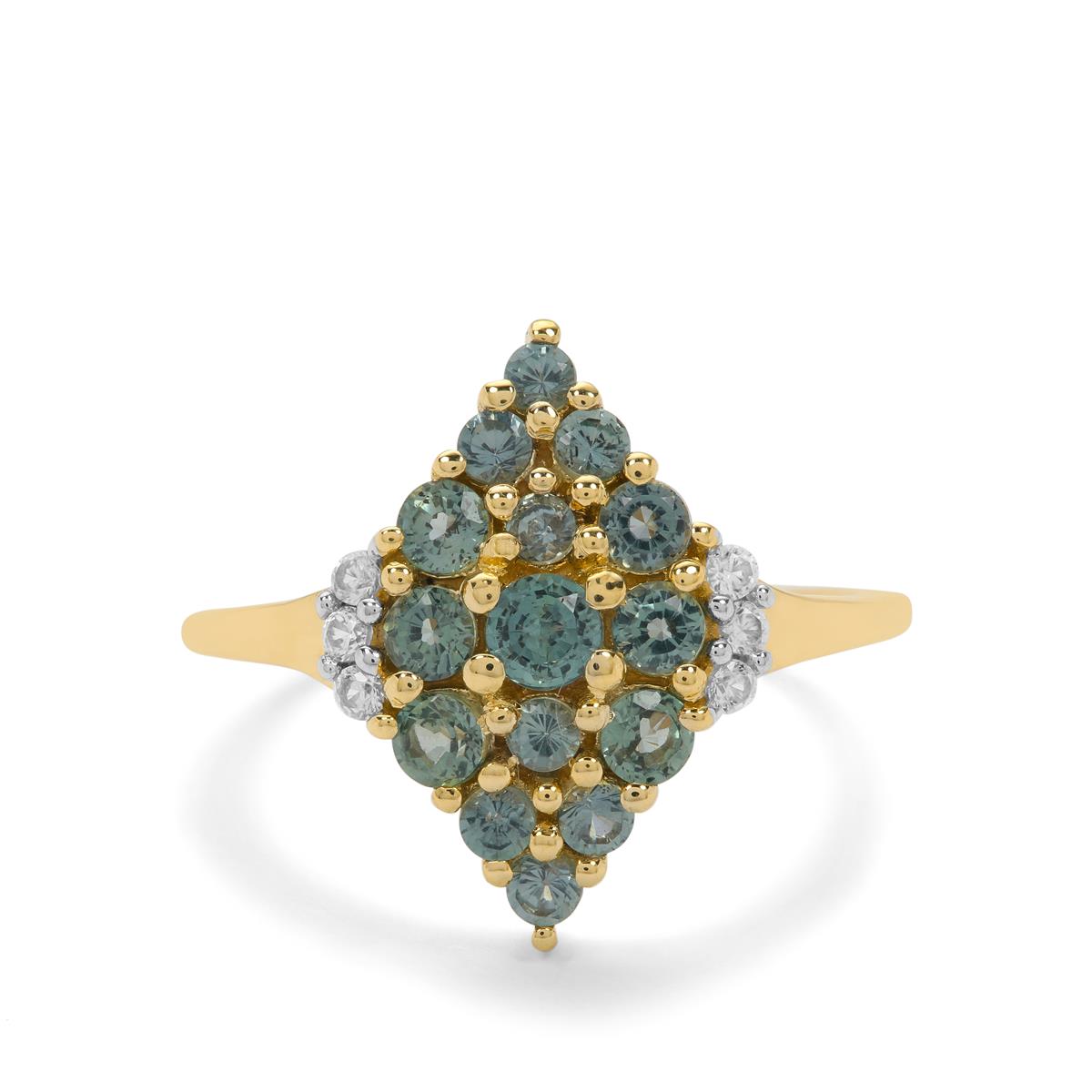 Natural Teal Montana Sapphire & White Zircon 9K Gold Ring ATGW 1.30cts 