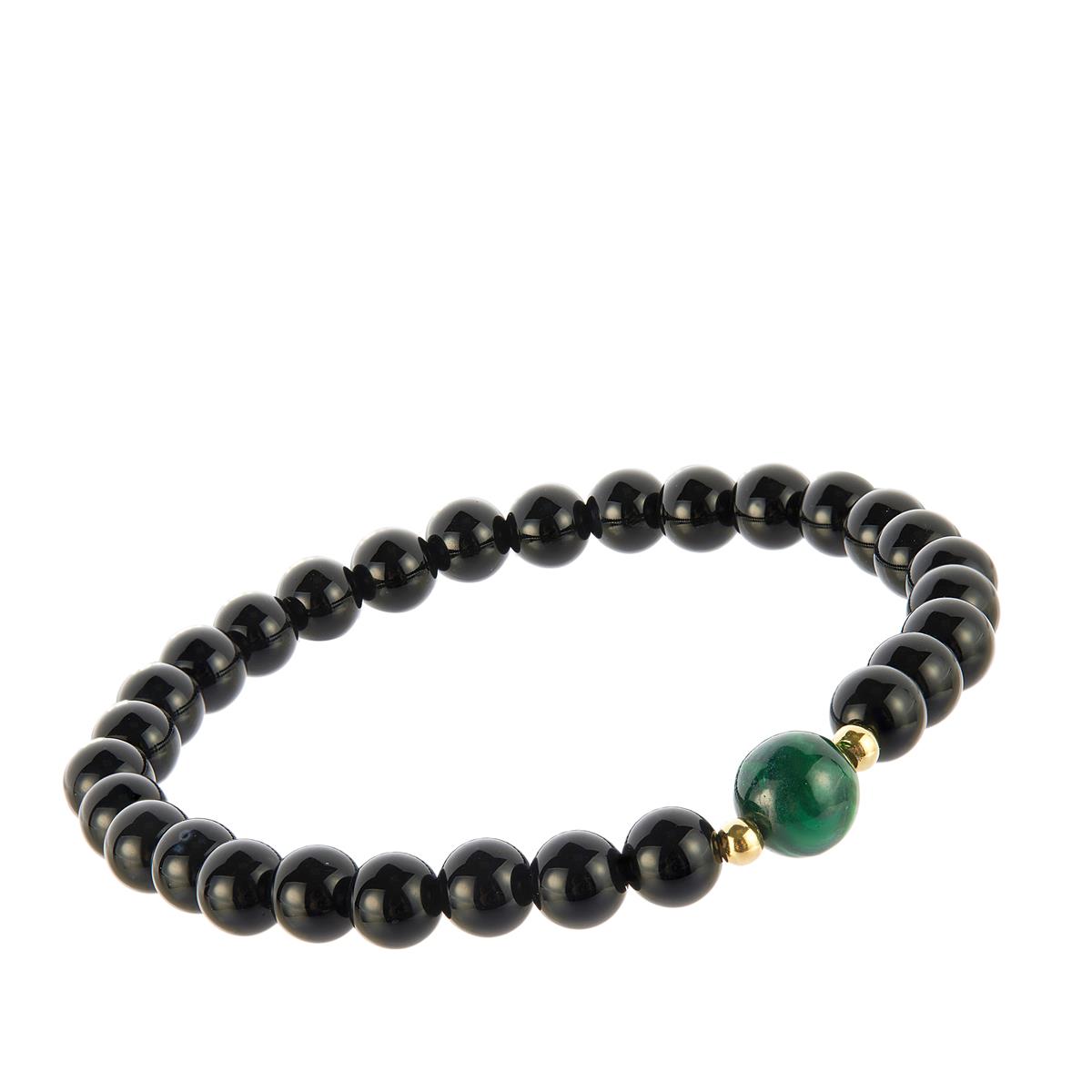 Horn bead 12 mm.matte black agate stone bracelet in brass ,men jewelry -  Shop MAFIA JEWELRY Bracelets - Pinkoi