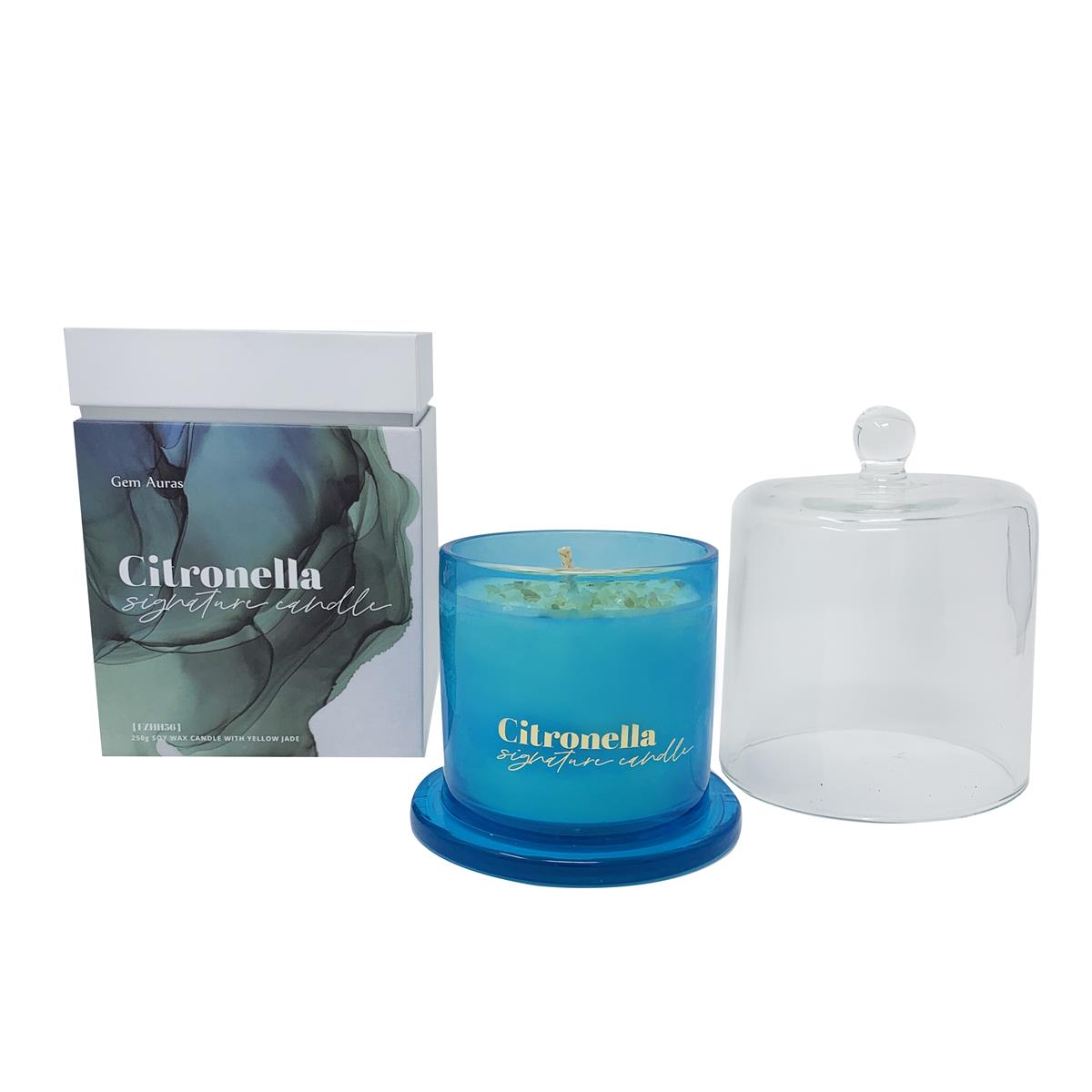 Gem Auras Signature Candle Citronella Fragrance with Yellow Jade ATGW