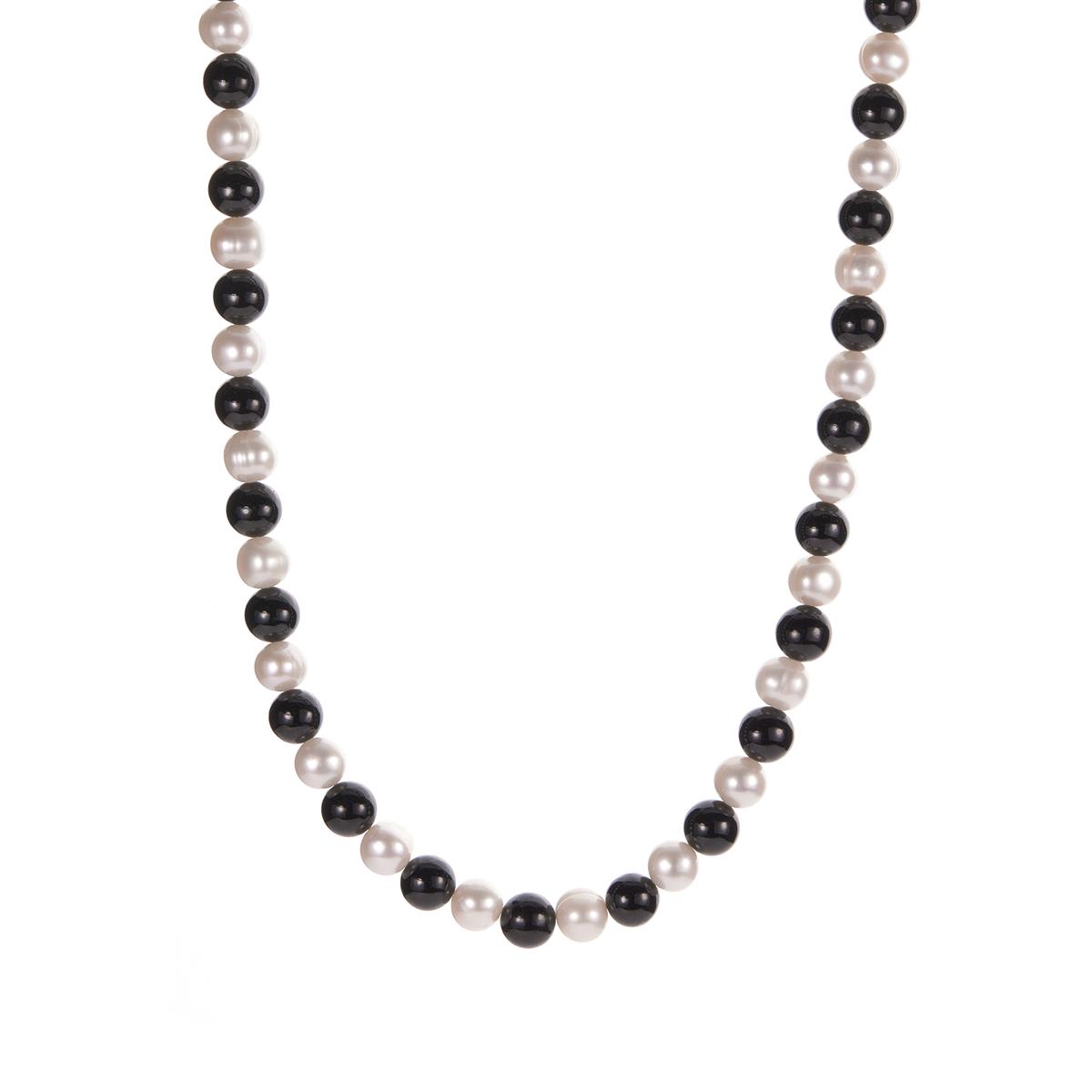 Type A Black Jadeite & Kaori Cultured Pearl Sterling Silver Necklace ...