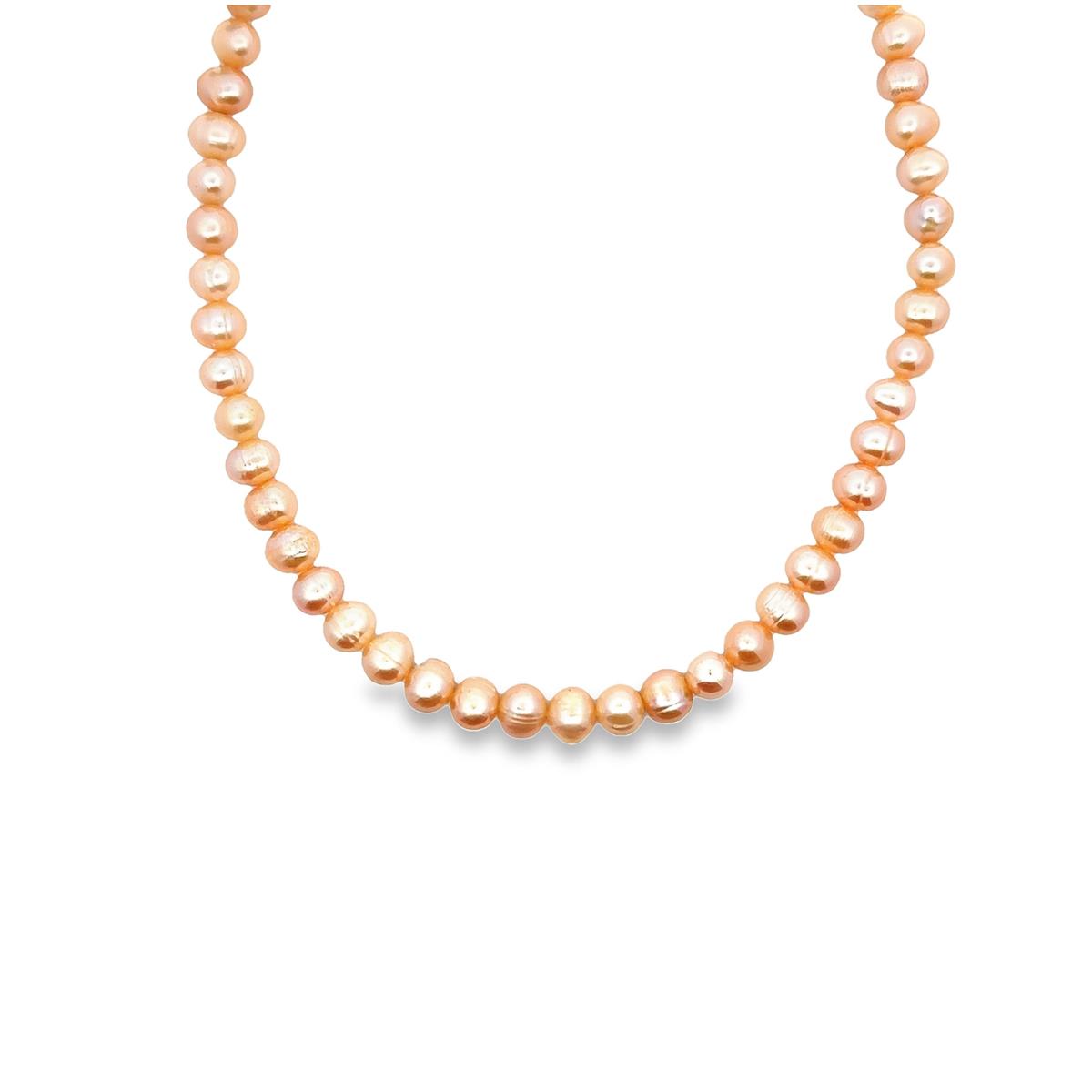 Naturally Papaya Cultured Pearl Gold Tone Sterling Silver Necklace (6 x 7mm) Gemporia