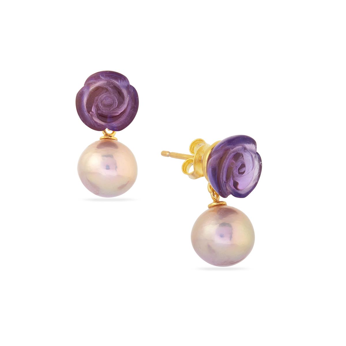 14k Amethyst-Pearl | Earrings 2.60.cts.tw - JewelryNest