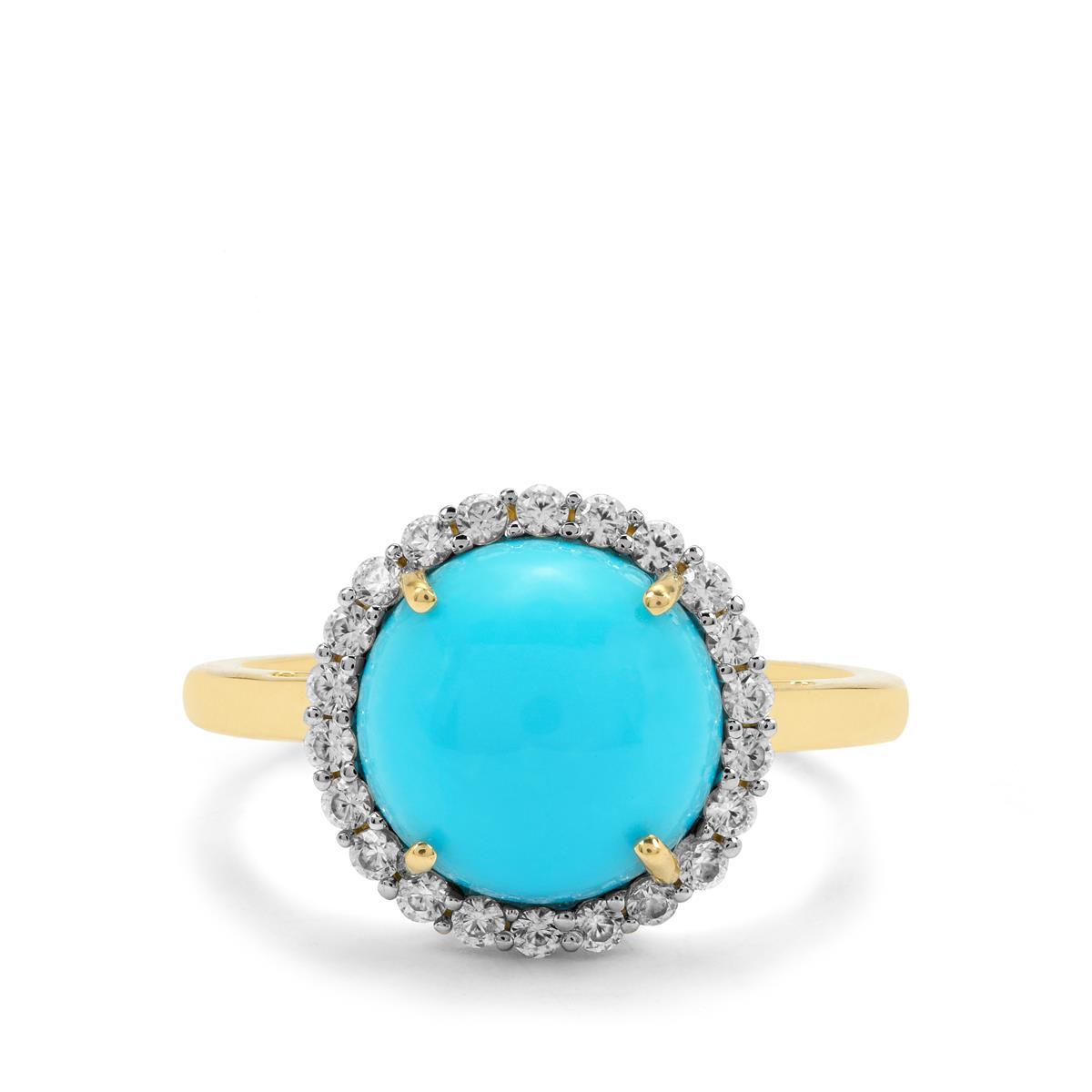 Sleeping Beauty Turquoise & White Zircon 9K Gold Ring ATGW 3.75cts ...