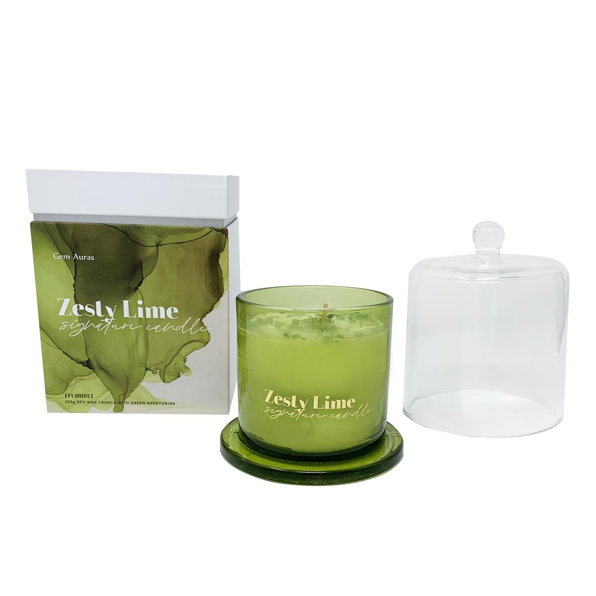 Gem Auras Signature Candle Zesty Lime Fragrance with Green Aventurine