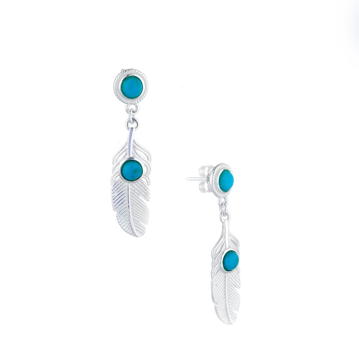 Silver feather earrings hot sale with turquoise