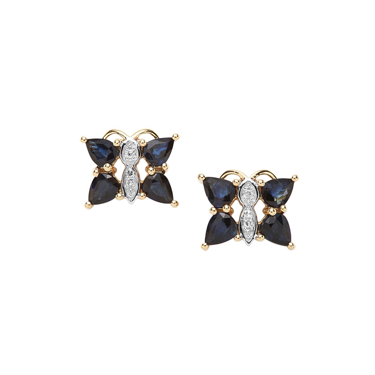 Australian Blue Sapphire & Diamond 9K Gold Earrings ATGW 2.27cts Gemporia