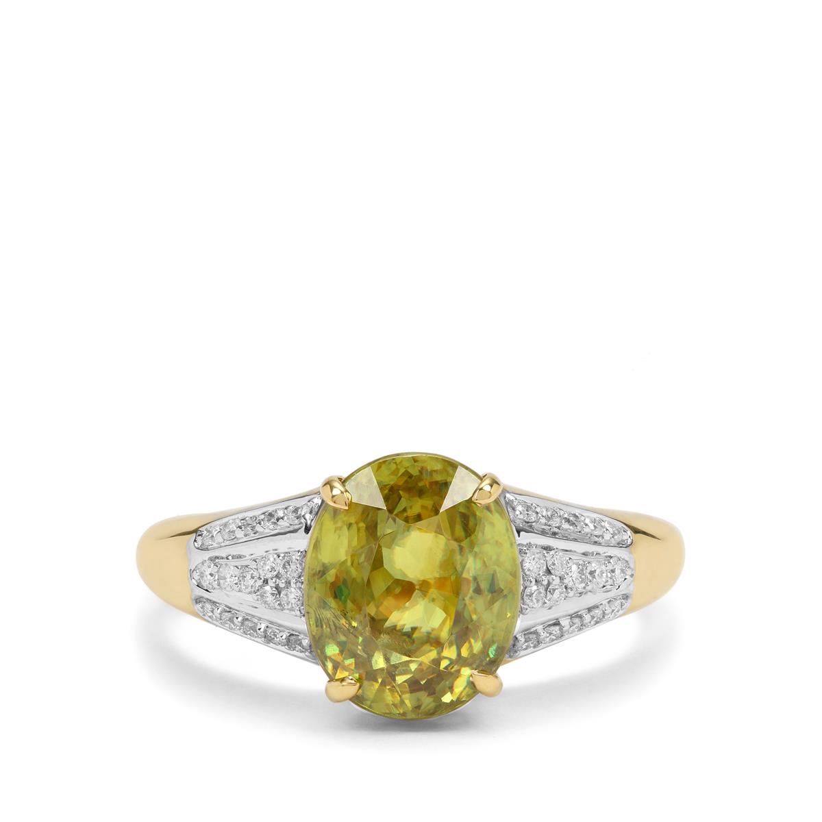 Ambilobe Sphene & Diamond 18K Gold Ring MTGW 3.95cts | Gemporia