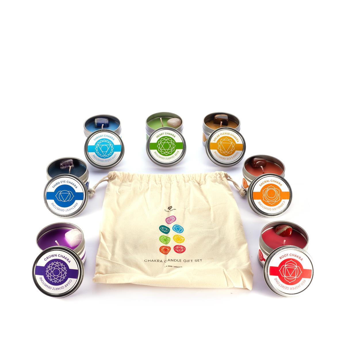 Gem Auras Chakra Candle Gift Set with Genuine Tumbled Gemstones ATGW