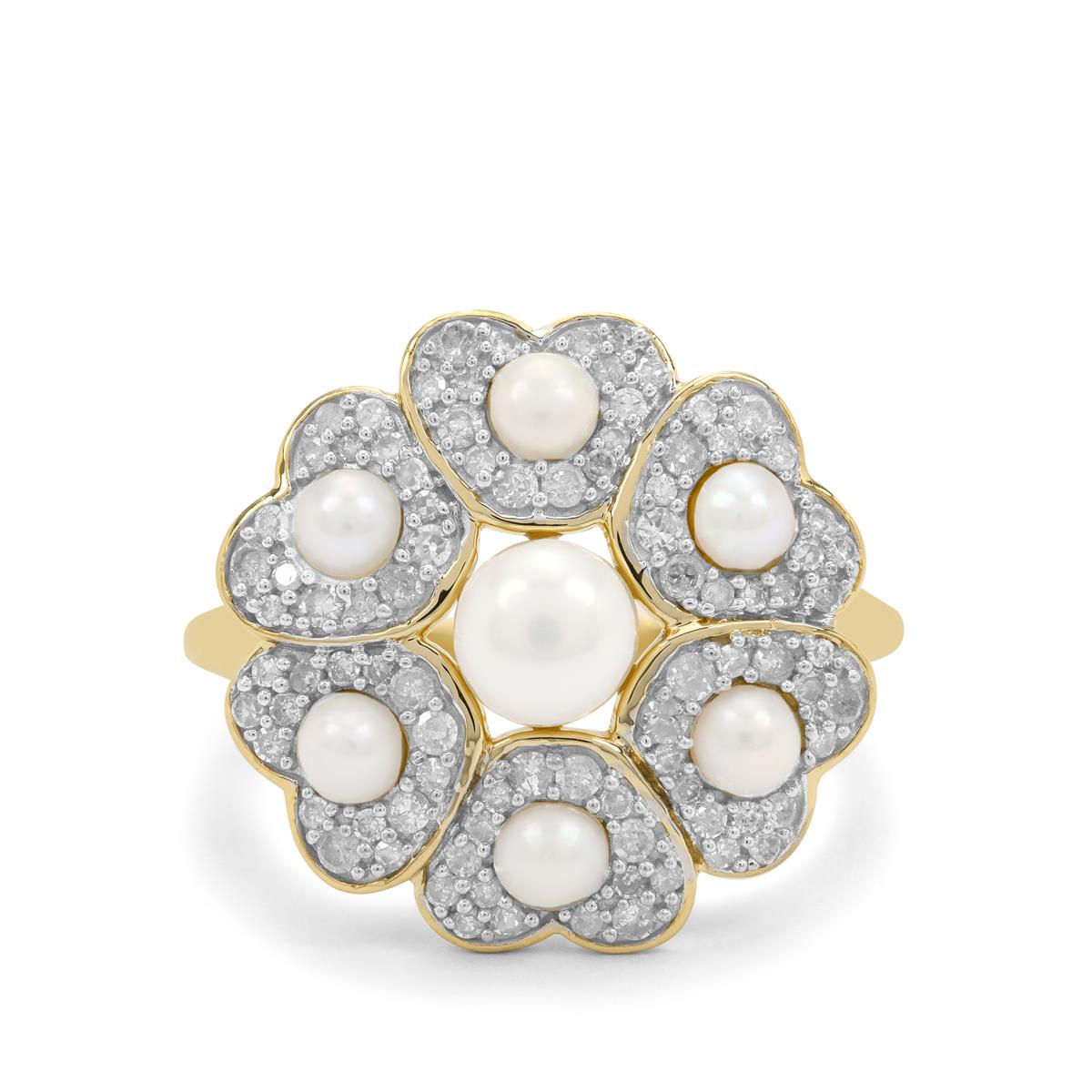 The Rose White Pearl & Diamonds 9K Gold Ring | Gemporia