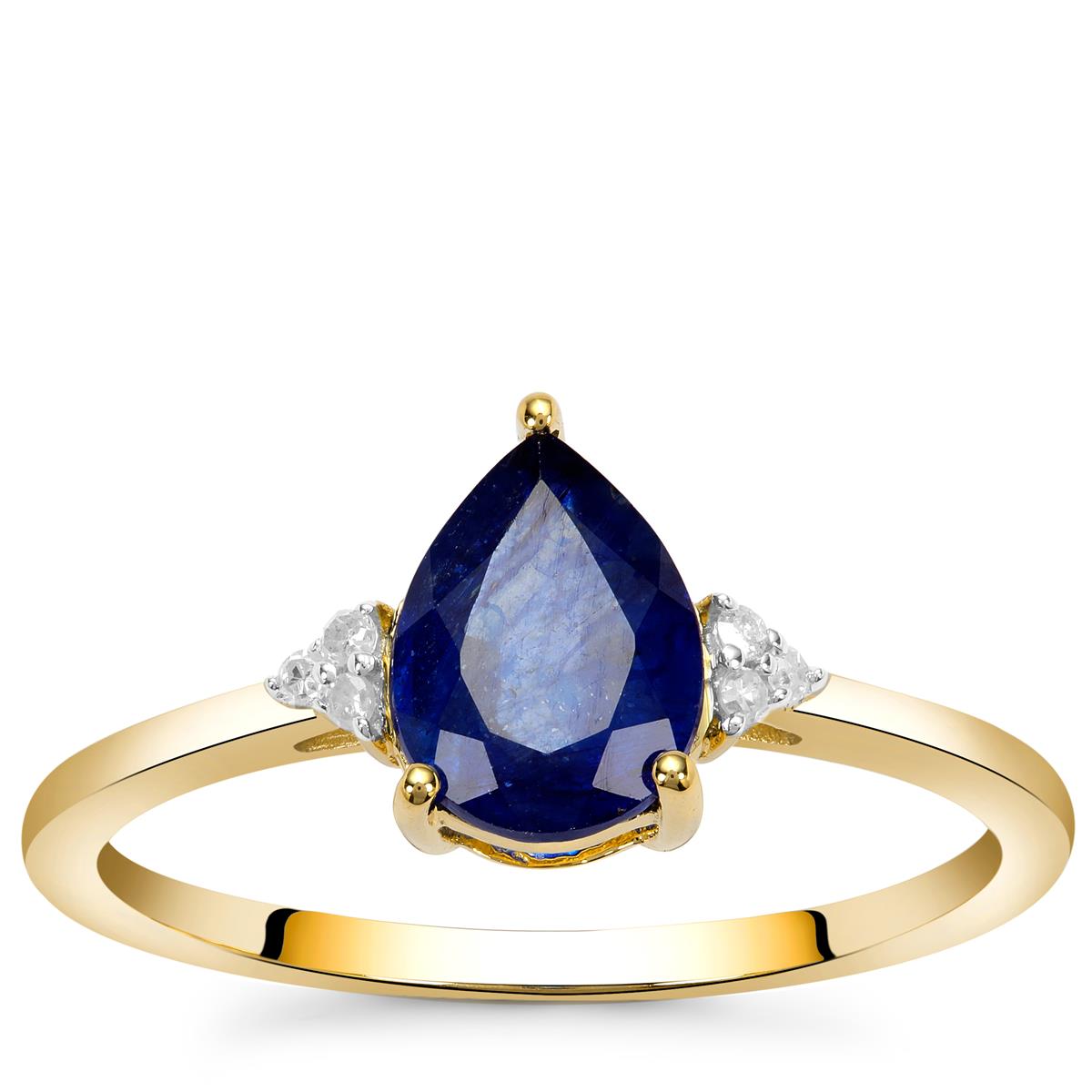 Blue Sapphire & Diamond 9K Gold Ring | Gemporia