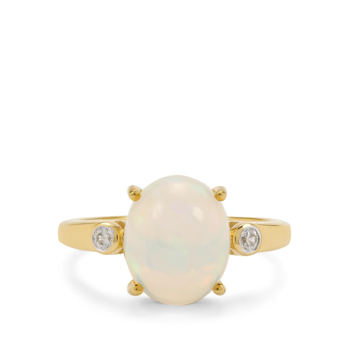 Ethiopian Opal Ring with White Zircon in Gold Plated