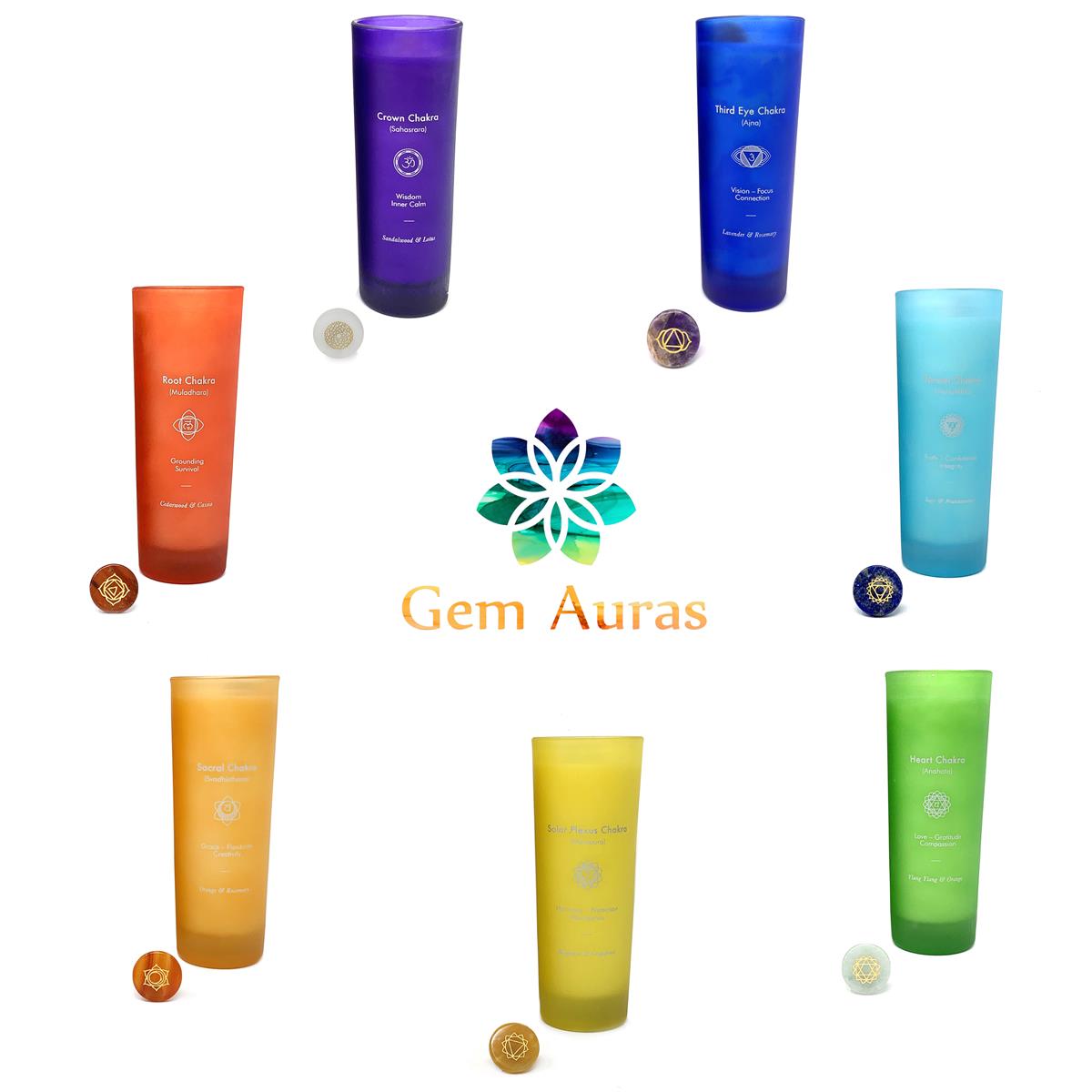 Gem Auras Tall Chakra Candles with Meditation Stone for 2021 Gemporia