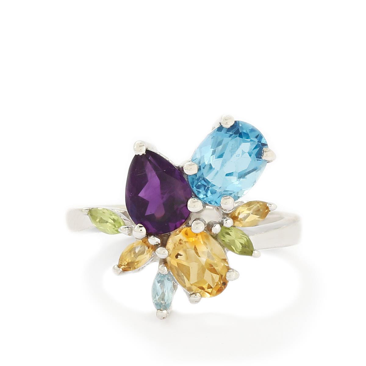 Multi-Colour Gemstones Sterling Silver Ring ATGW 3.72cts | Gemporia