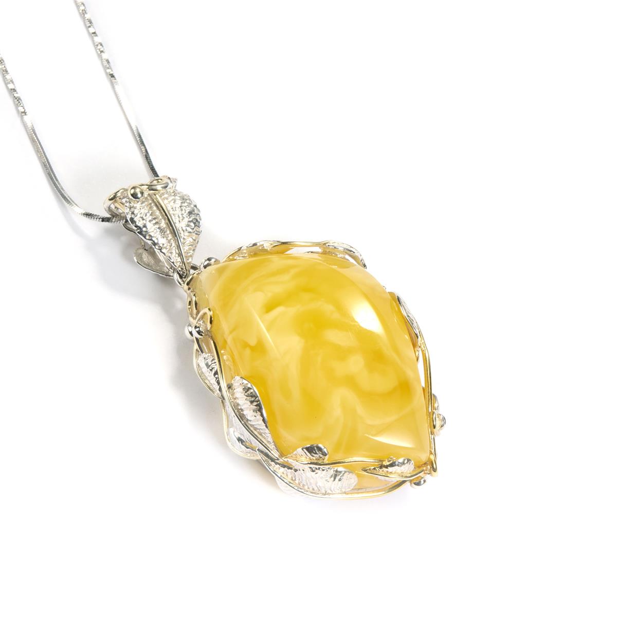 Large Baltic butterscotch amber 2024 sterling silver pendant and chain