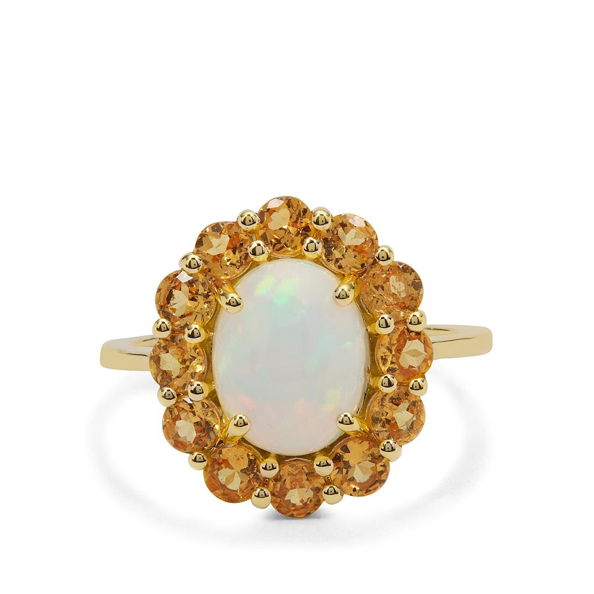 Ethiopian Opal & Mandarin Garnet 9K Gold Ring ATGW 3.35cts | Gemporia