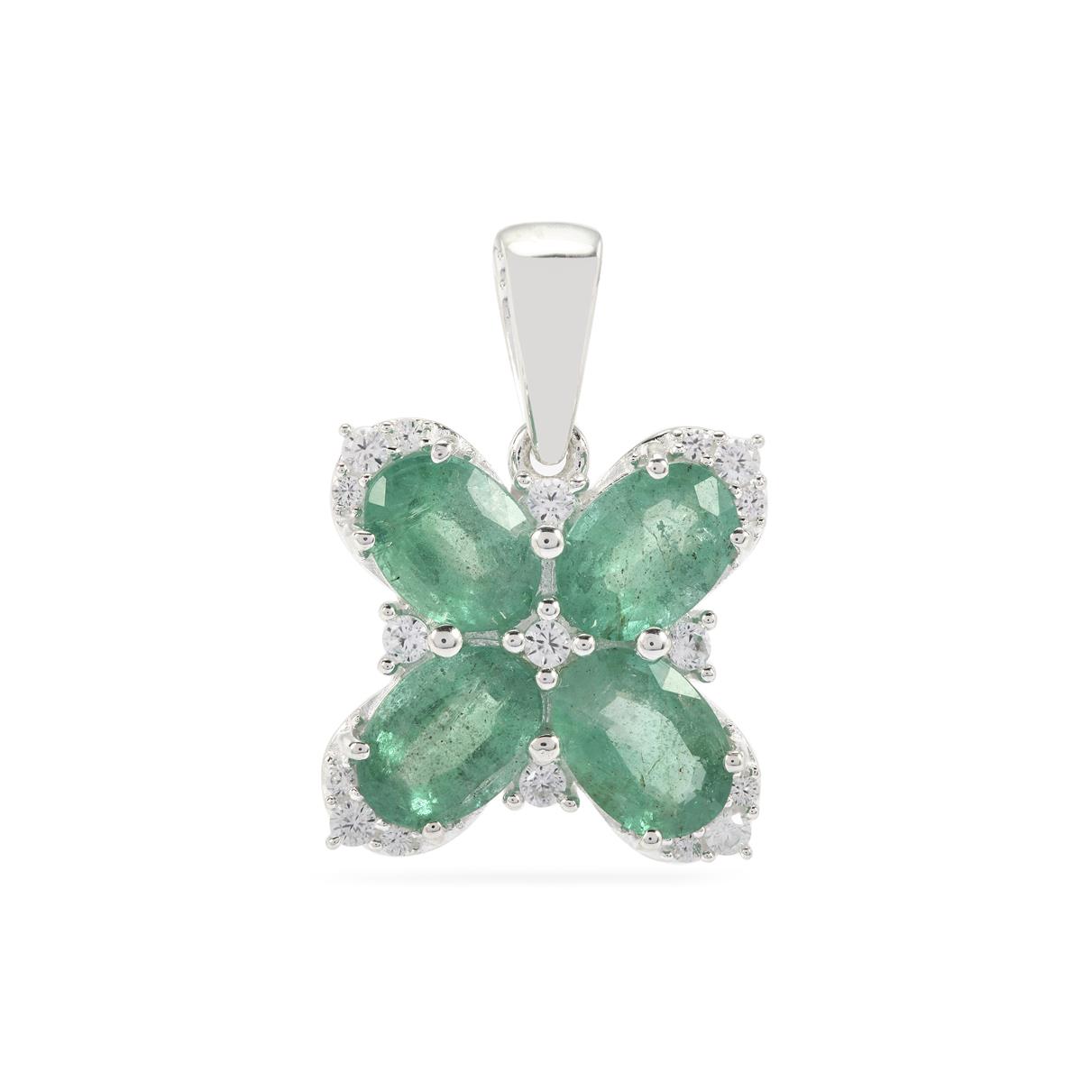Genuine Zambian Emerald and Lab Diamond Silver Teardrop Pendant Necklace main image 1