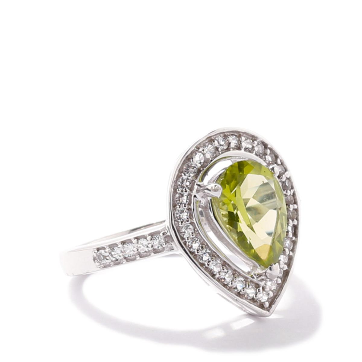 Changbai Peridot & White Topaz Sterling Silver Ring ATGW 2.34cts Gemporia