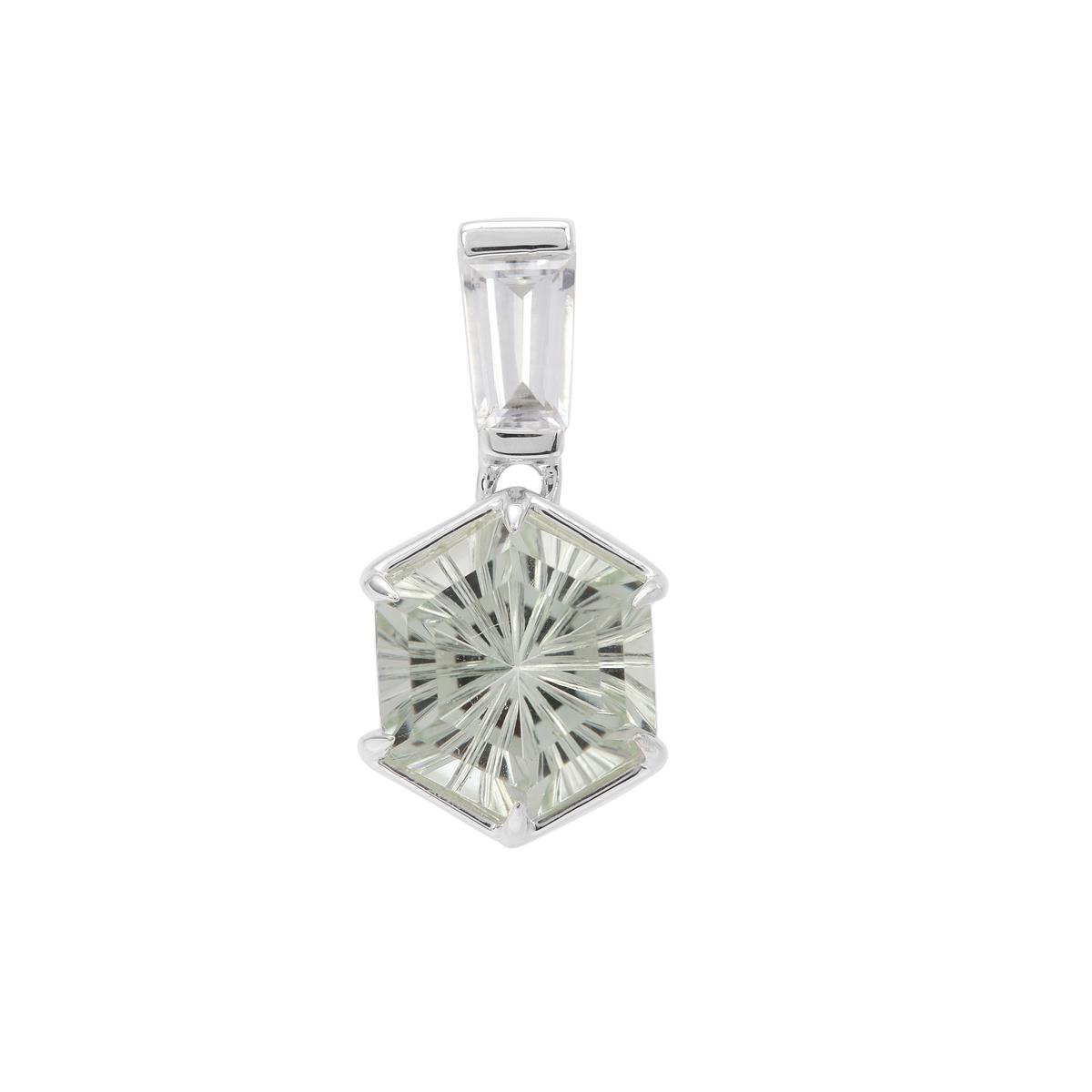 Senary Cut Prasiolite & White Zircon Sterling Silver Pendant ATGW 3 ...