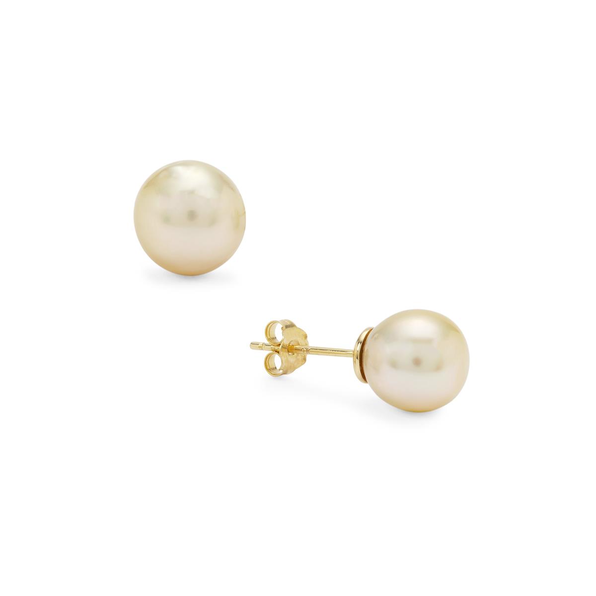 Golden South Sea Cultured Pearl 9K Gold Earrings (8mm) | Gemporia