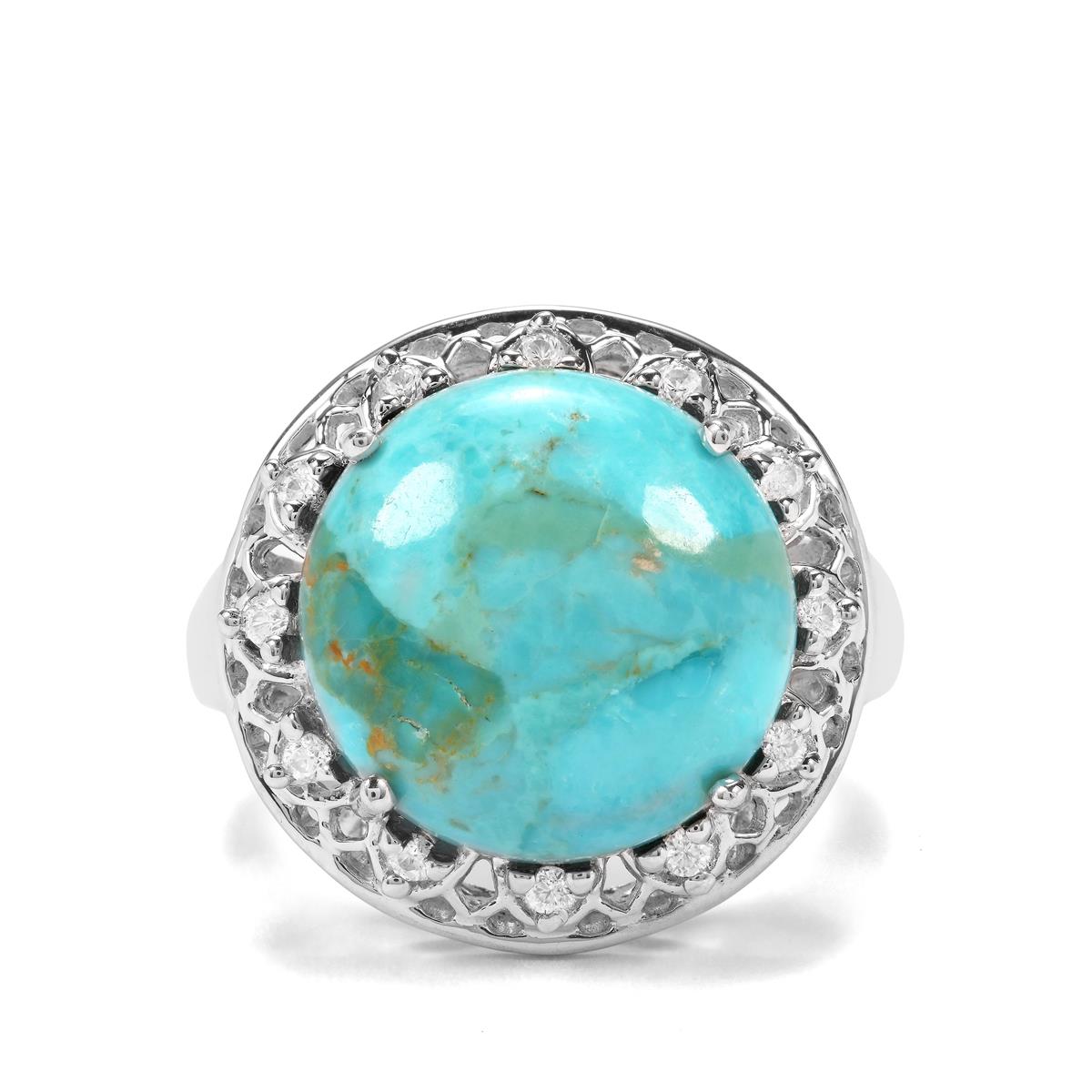 Cochise Turquoise & White Zircon Sterling Silver Ring ATGW 8.63cts ...