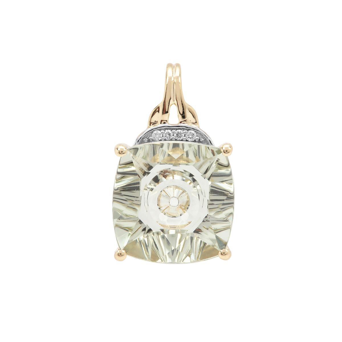 Lehrer Quasar Cut Prasiolite & Diamond 9K Gold Pendant ATGW 5.50cts ...