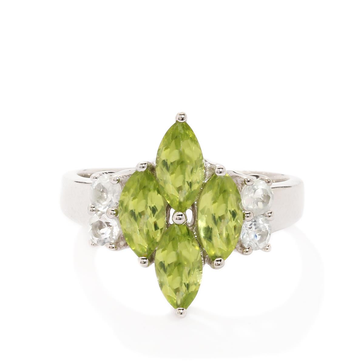 Changbai Peridot & White Topaz Sterling Silver Ring ATGW 2.86cts Gemporia