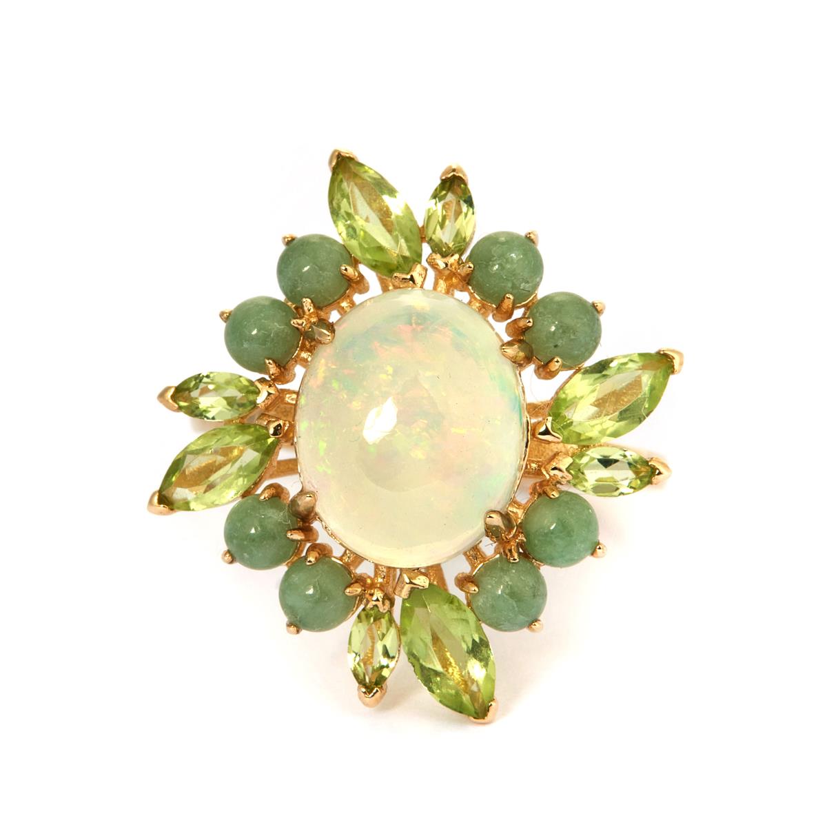 Ethiopian Opal, Red Dragon Peridot & Green Jadeite 9K Gold Ring ATGW 5