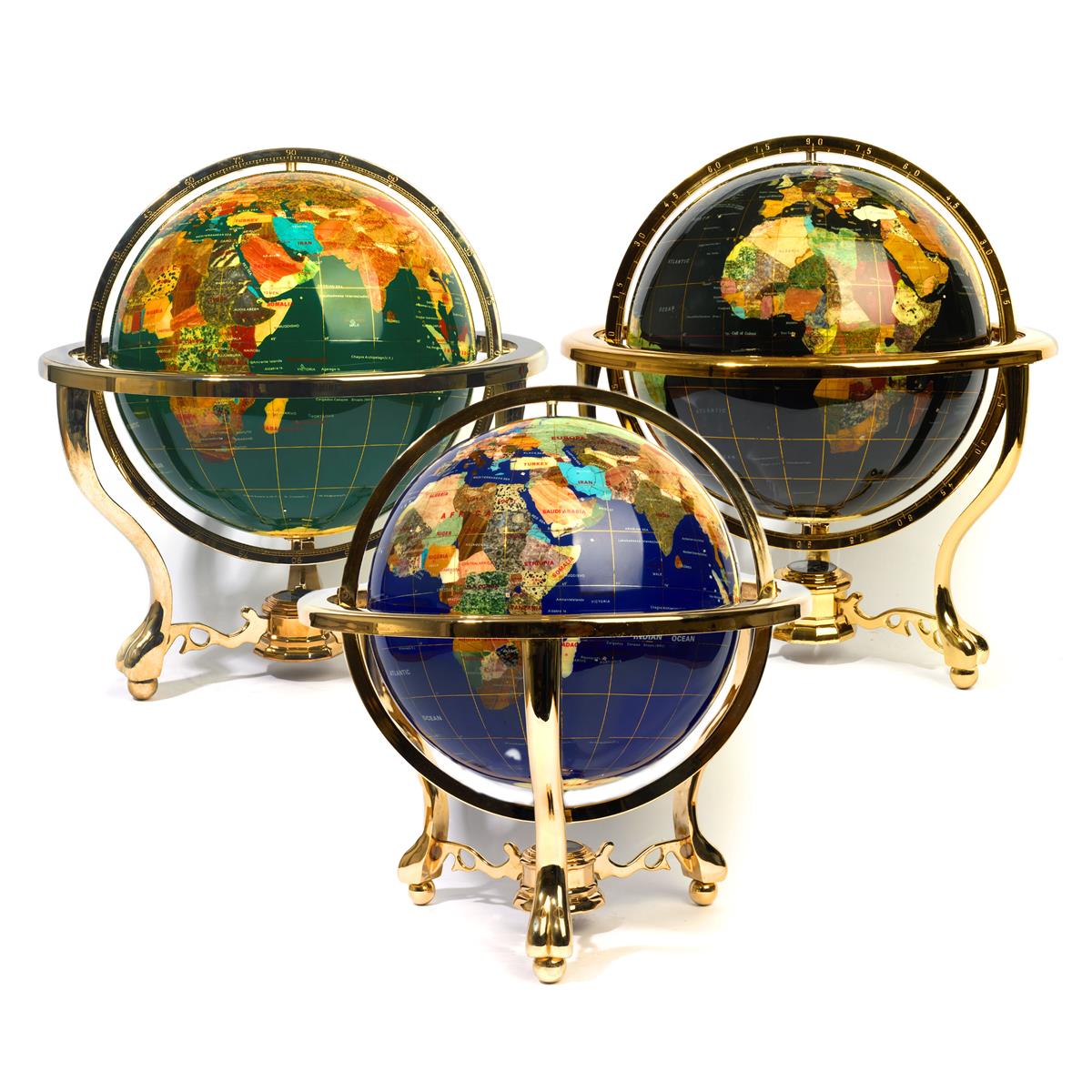 33cm Gemstone Inlaid 3 Leg Globe - Available in Blue, Green, Black