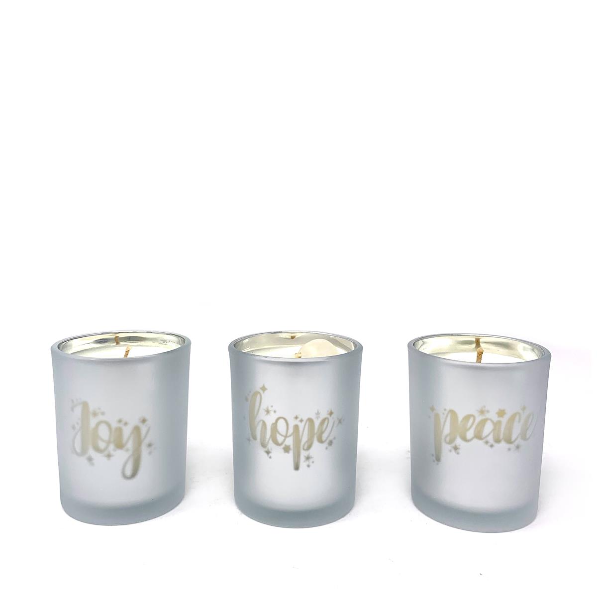 Gem Auras Set of 3 Candles Hope, Joy & Peace with White Jade Tumbled Stone ATGW 30cts Gemporia