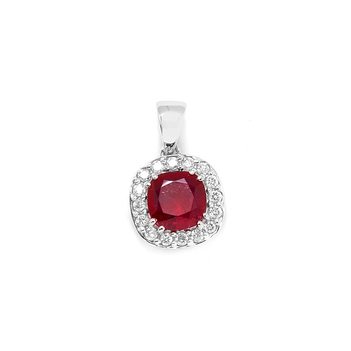 Ruby & Diamond 18k White Gold Pendant Gemporia