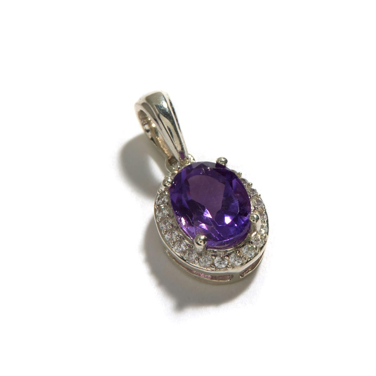 Zambian Amethyst & White Zircon Sterling Silver Pendant | Gemporia