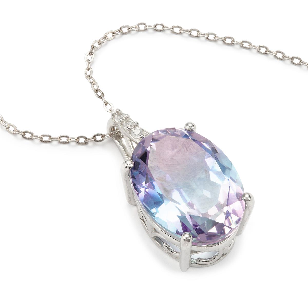 Aurora Borealis Quartz Pendant with White Zircon in Sterling