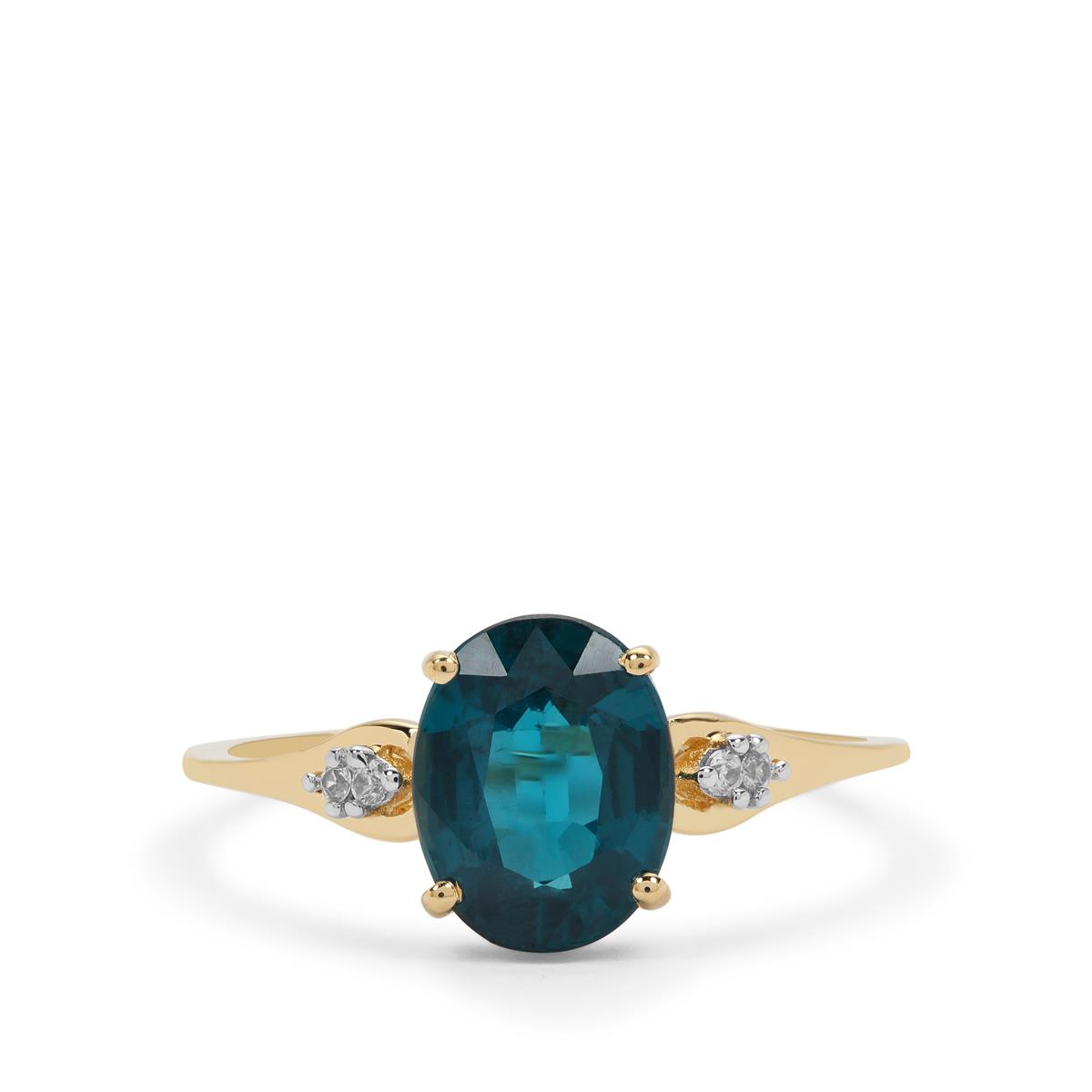 AAA Teal Kyanite & White Zircon 9K Gold Ring ATGW 2.30cts | Gemporia