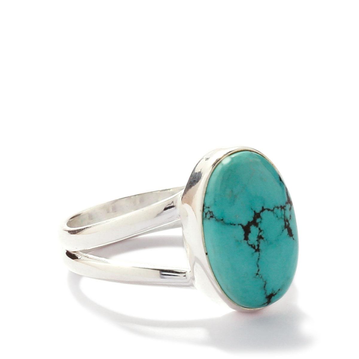 Tibetan Turquoise Sterling Silver Ring ATGW 5.46cts | Gemporia