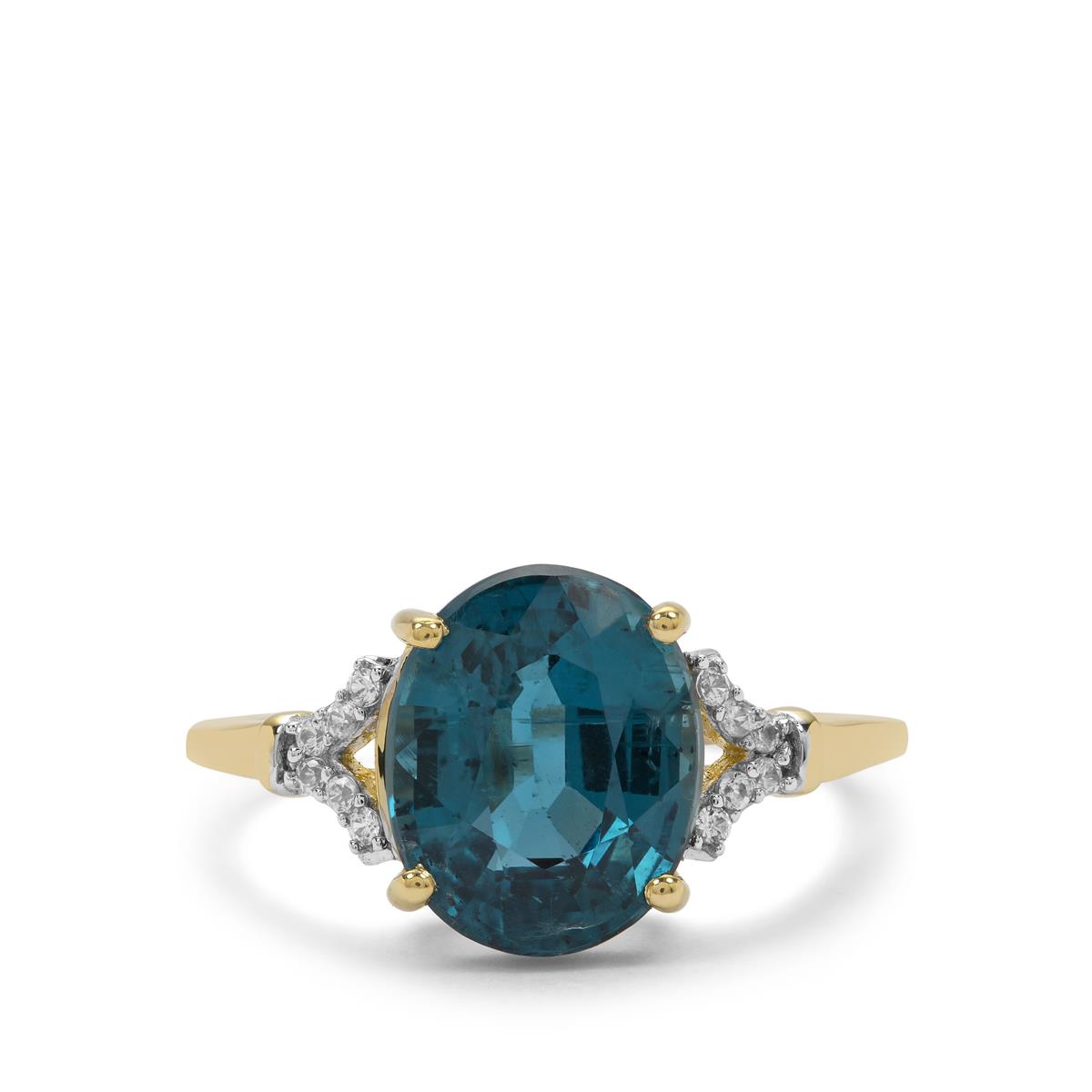 AAA Teal Kyanite & White Zircon 9K Gold Ring ATGW 4.40cts | Gemporia