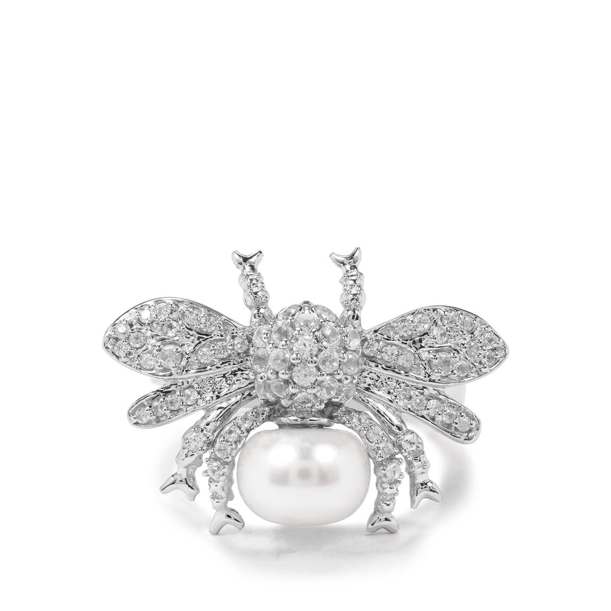 Kaori Cultured Pearl Bumble Bee Ring with White Zircon in