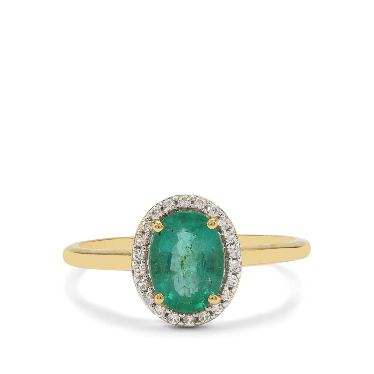 Zambian Emerald & White Zircon 9K Gold Tomas Rae Ring ATGW 1.25cts ...