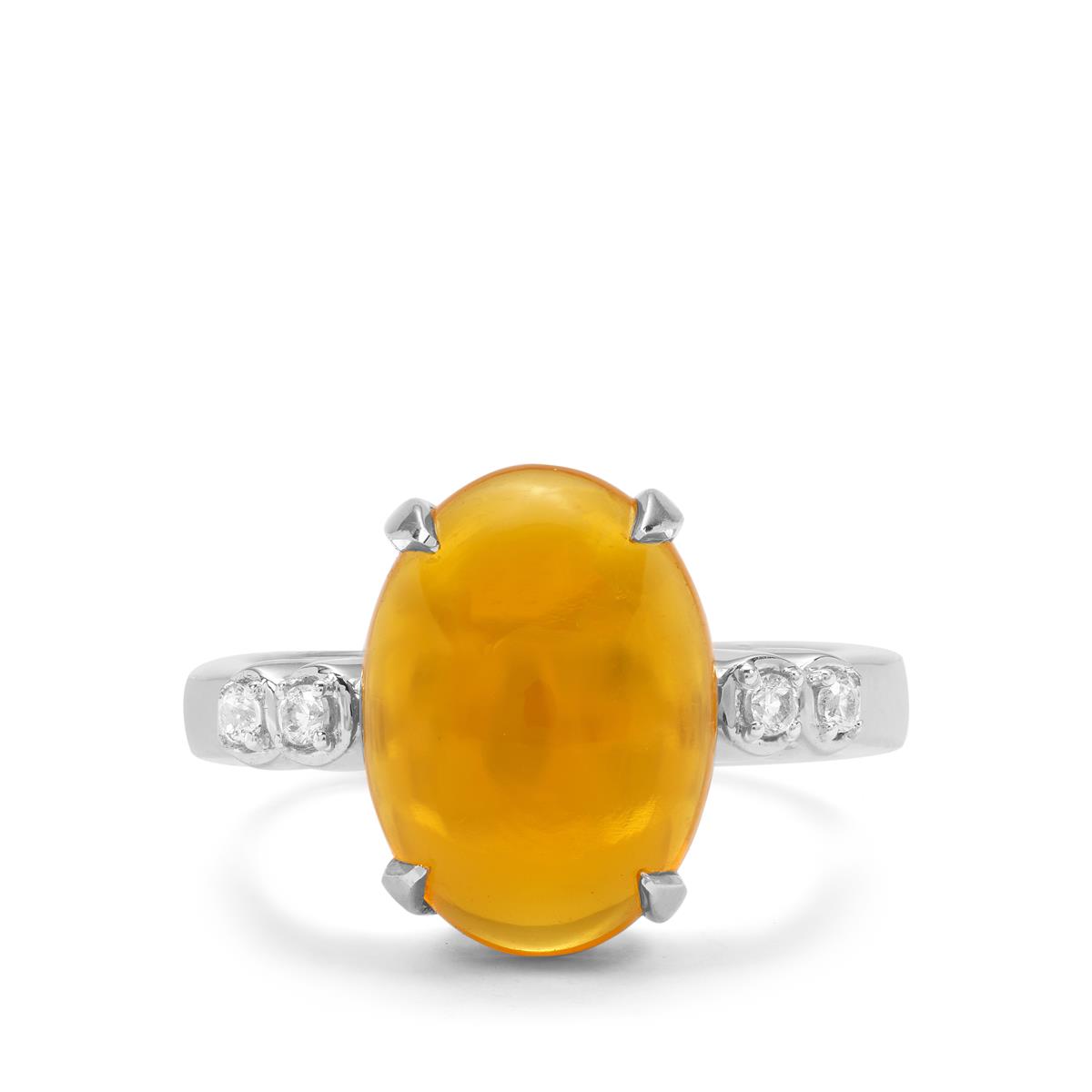 AAA Honey American Fire Opal & White Zircon Sterling Silver Ring ATGW 5 ...