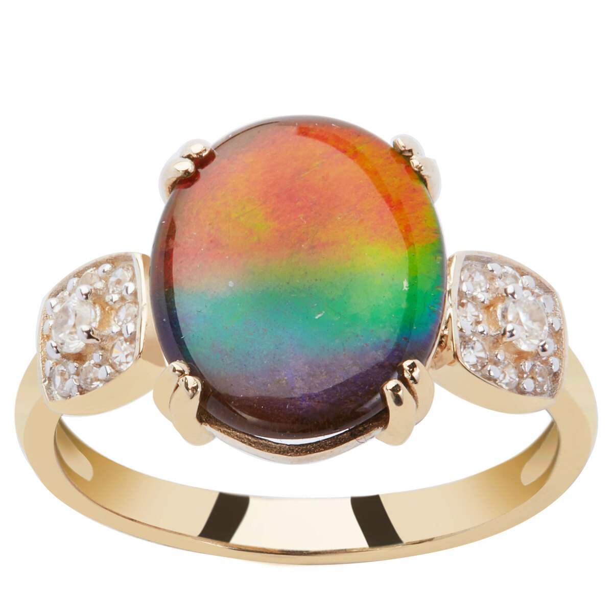 AA Ammolite & White Zircon 9K Gold Ring (12.00 x 9.50mm) | Gemporia