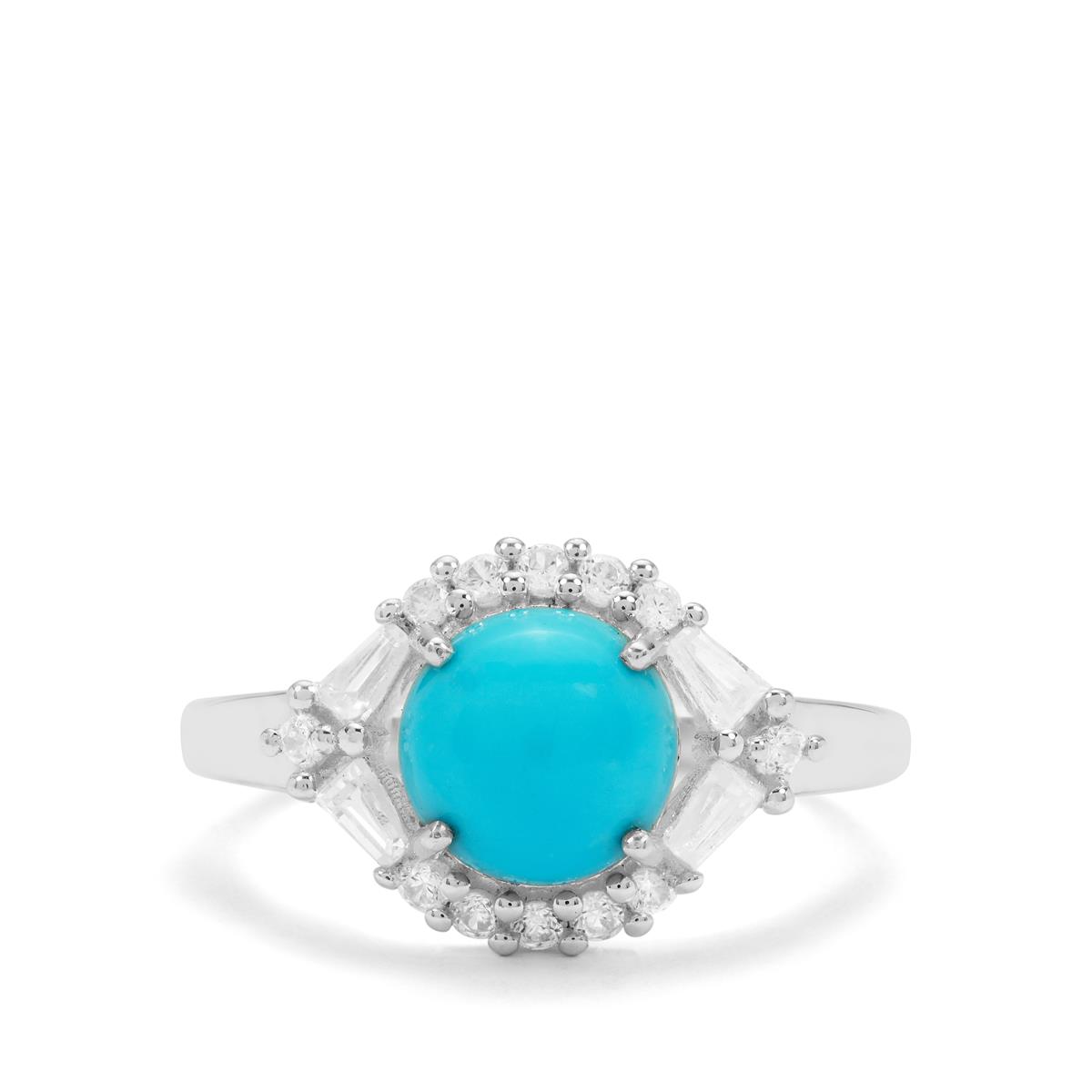 Sleeping Beauty Turquoise & White Zircon Sterling Silver Ring ATGW 2 ...