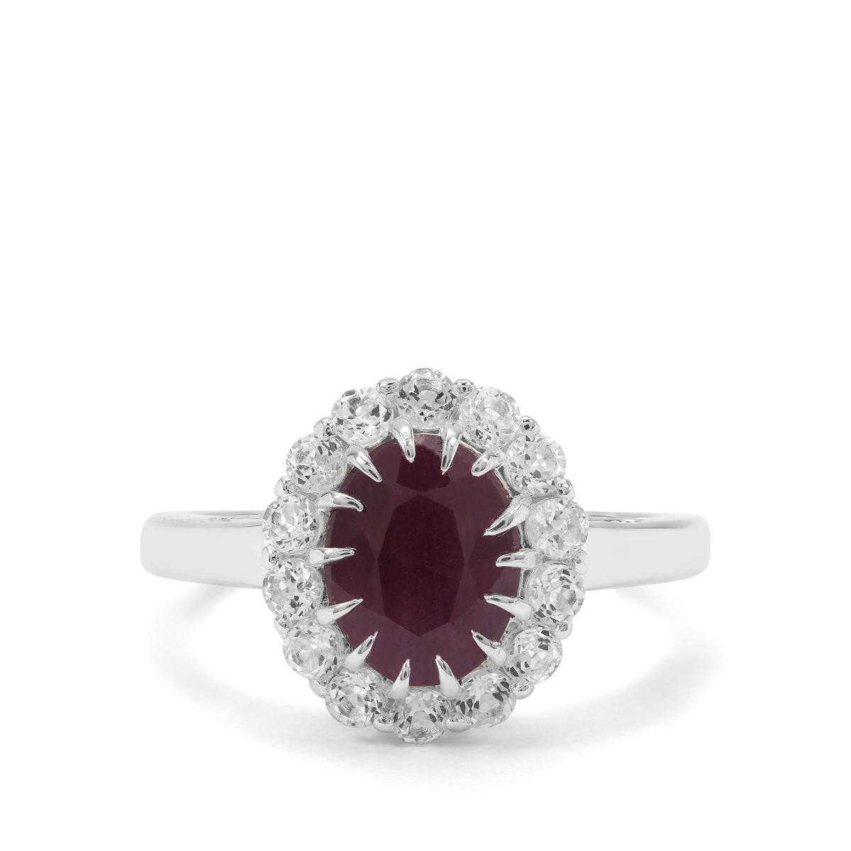 Bharat Ruby & White Topaz Sterling Silver Ring ATGW 3.54cts | Gemporia