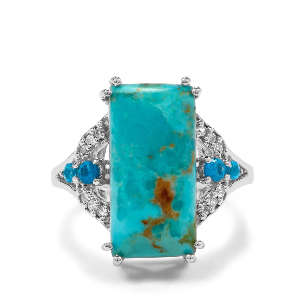 Cochise Turquoise, Neon Apatite & White Zircon Sterling Silver Ring ...