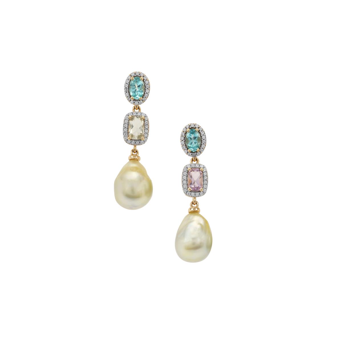 'The Apollo & Artemis Earrings' Golden South Sea Cultured Pearl & Multi ...