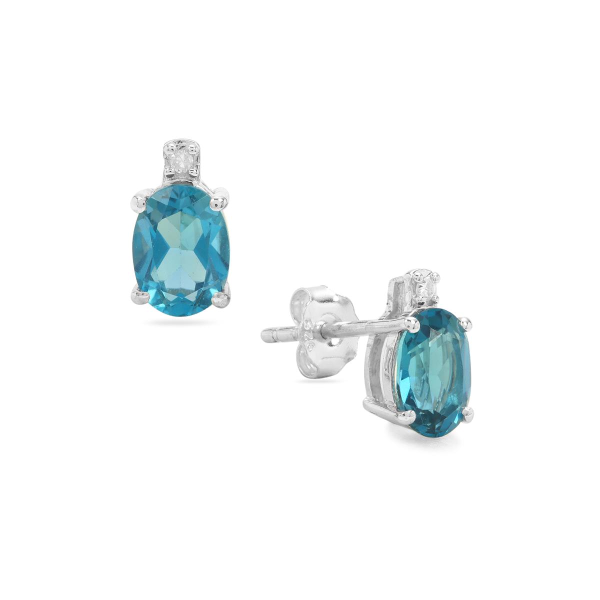 Diamond, top Topaz & Sapphire Oxidized Sterling Silver Earring