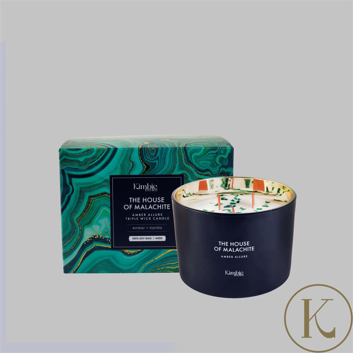 The House Of Malachite by Kimbie Home 440gm Crackle Triple Wick Candle