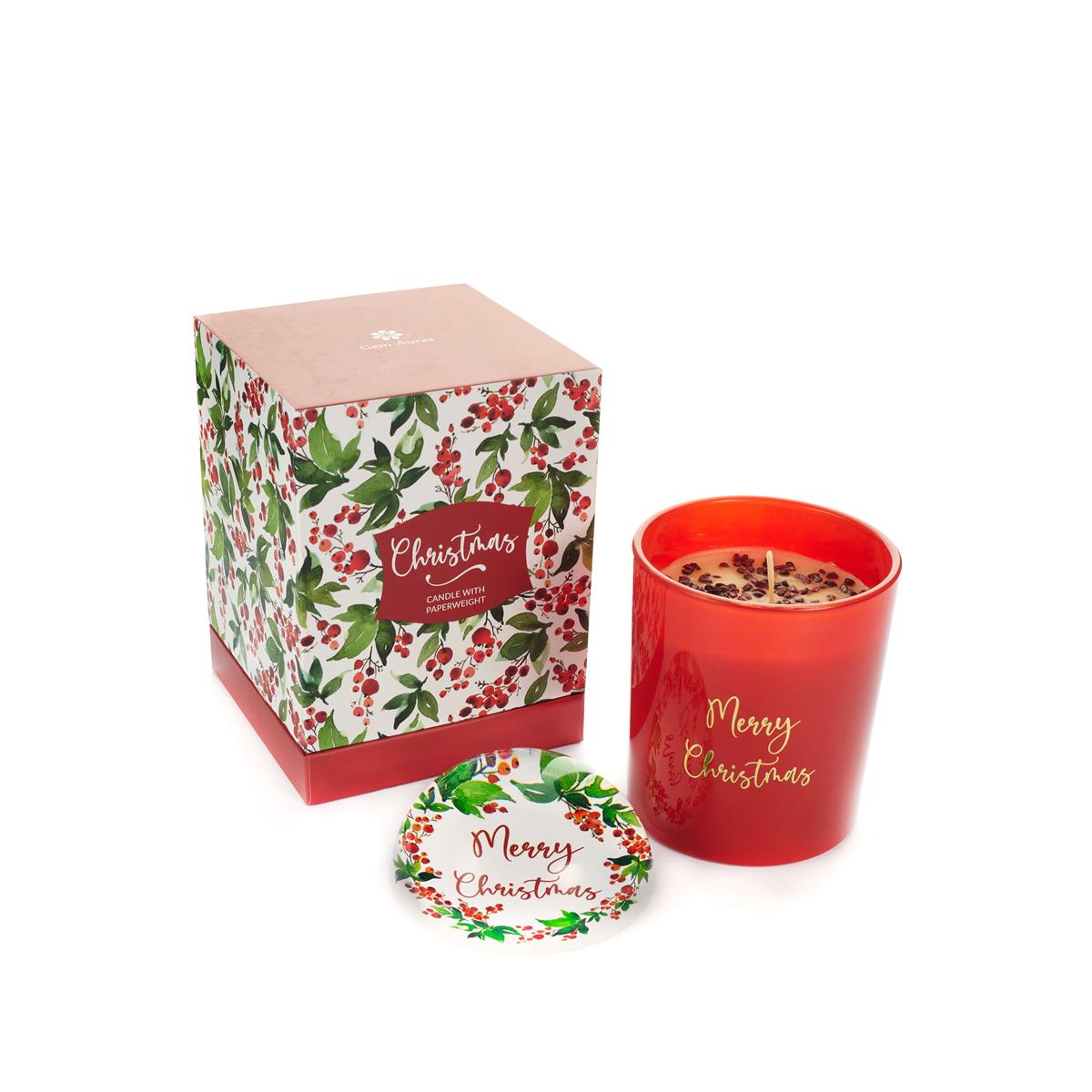 Gem Auras Christmas Candle with Paperweight Globe and Gemstones