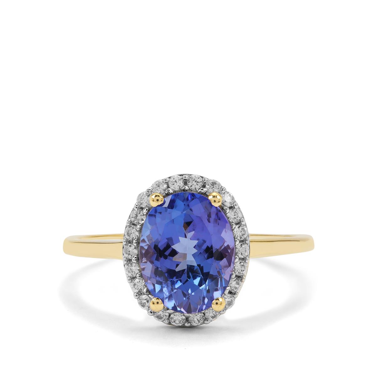 AA Tanzanite & White Zircon 9K Gold Tomas Rae Ring ATGW 2.60cts | Gemporia